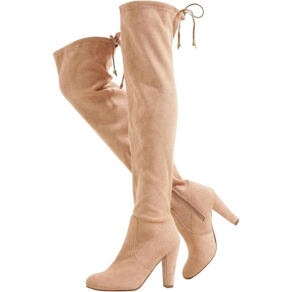 Women’s Sand-knee High Suede Fashion Pointed Toe Thigh High Over The Knee Boots
